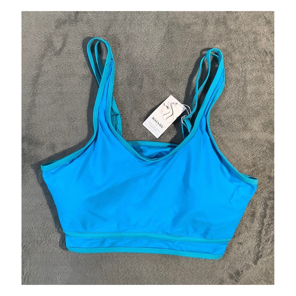 MOSHU Women's Blue Bikini Set High Waist Double Strap 2 Piece Swimsuit Size L NW